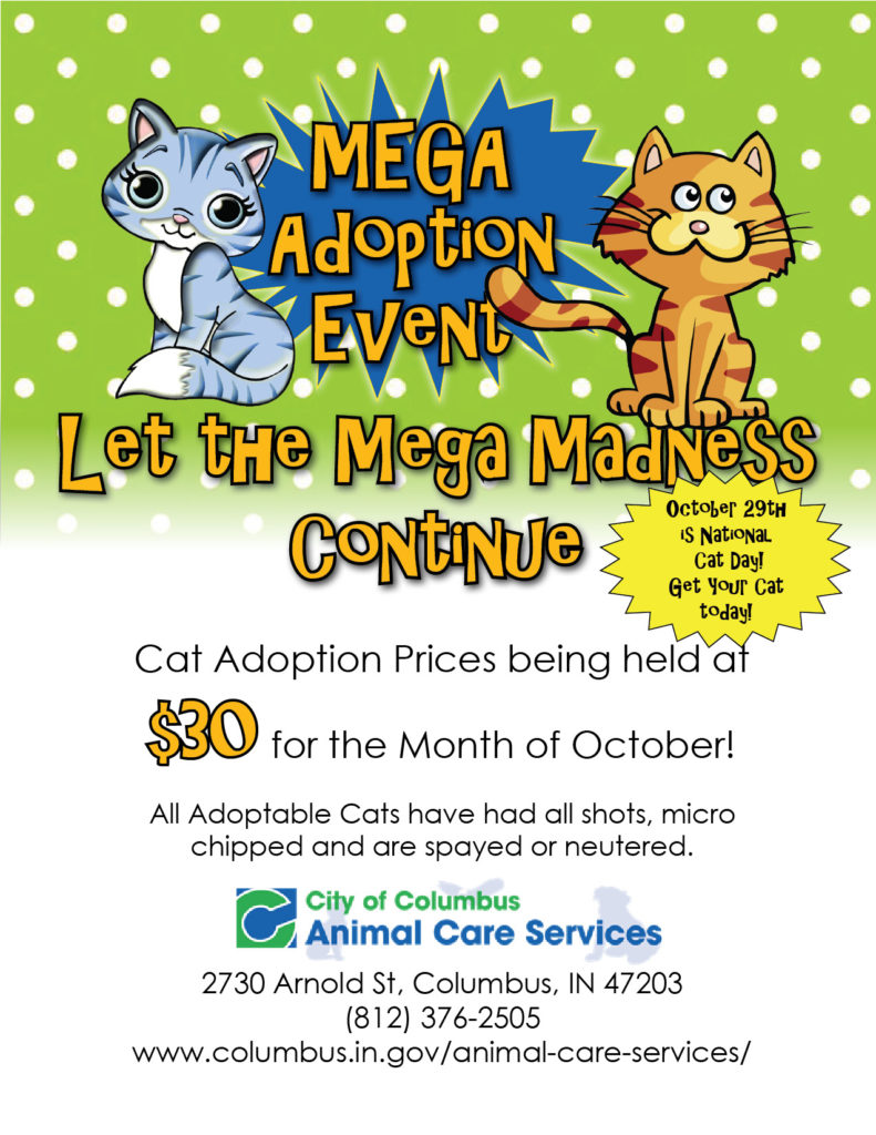 Mega Cat Adoption October flyer 2018 Moonlight Loop logo