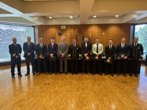 Eight Columbus Firefighters were sworn in by Columbus Mayor Mary Ferdon this morning. from left to right: Deputy Chief Mark Zielger, Jesse Taulman, Matthew Shorten, Jacob Corya, Andrew Vehslage, Fire Chief Andy Lay, Brayden Warfield, Caleb Meeks, Jason Yelland, Jeffrey Gilliam and Deputy Chief Mike Kutsko