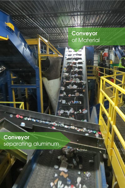 Conveyor separating aluminum from other material.