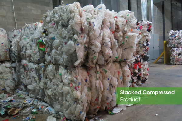 Stacks of compressed plastics.