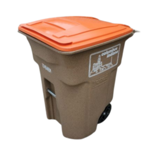 Yard waste toter with orange lid