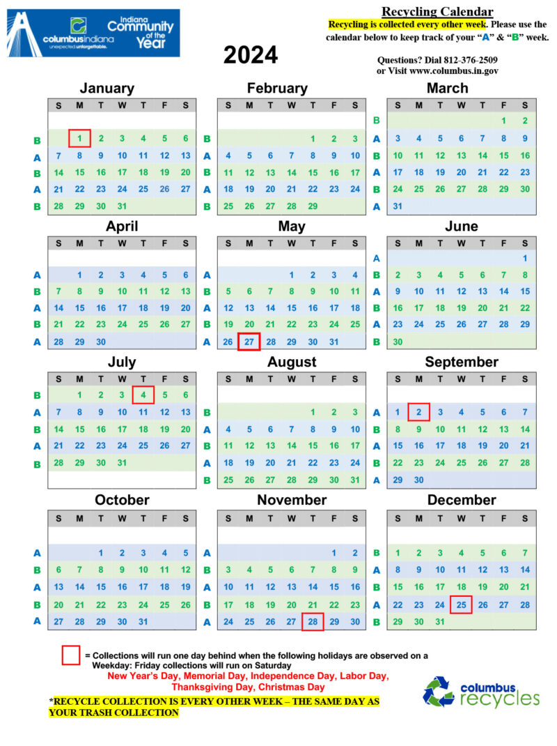Recycling Calendar Department of Public Works