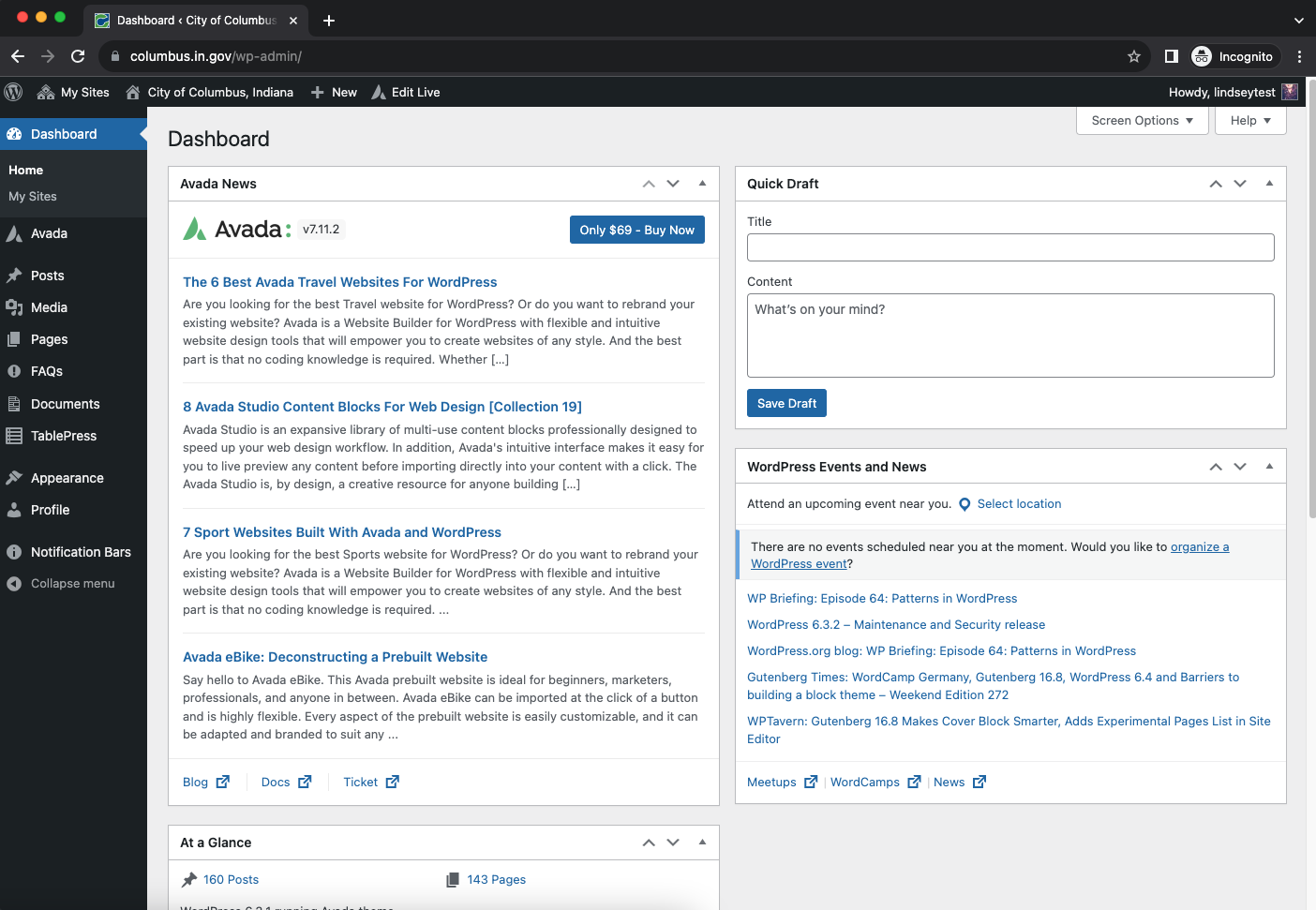 Screen Shot 2023-10-16 at 11.57.29 AM Wordpress Dashboard
