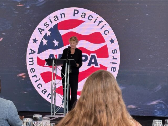 Columbus Mayor Mary Ferdon gives a speech during the Asian Pacific American Public Affairs Indiana Chapter's Annual Gala in Indianapolis.