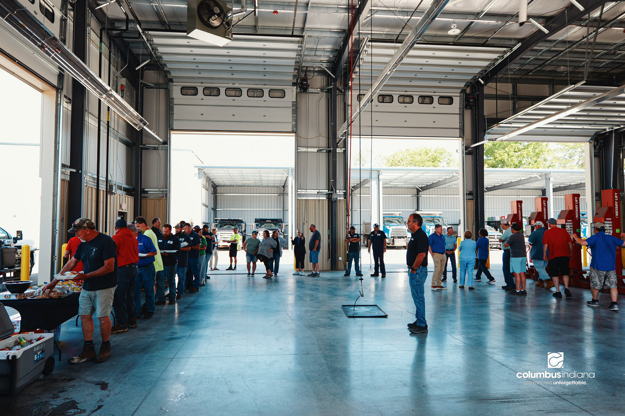 These images show an employee appreciation lunch and award ceremony for years of service to the Columbus, Indiana Department of Public Works.