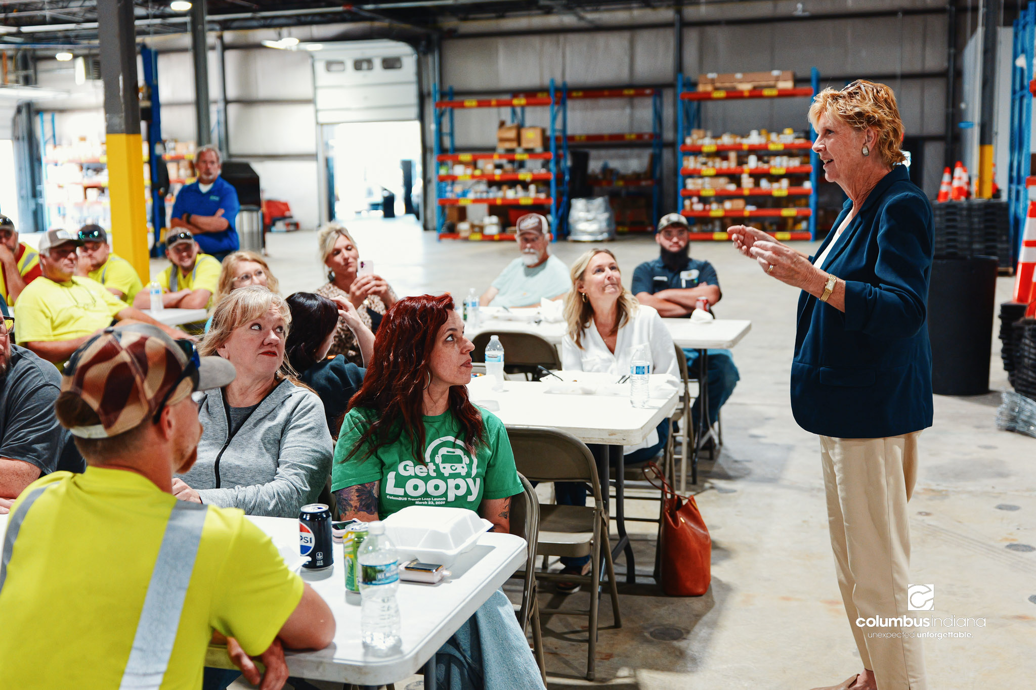 These images show an employee appreciation lunch and award ceremony for years of service to the Columbus, Indiana Department of Public Works.