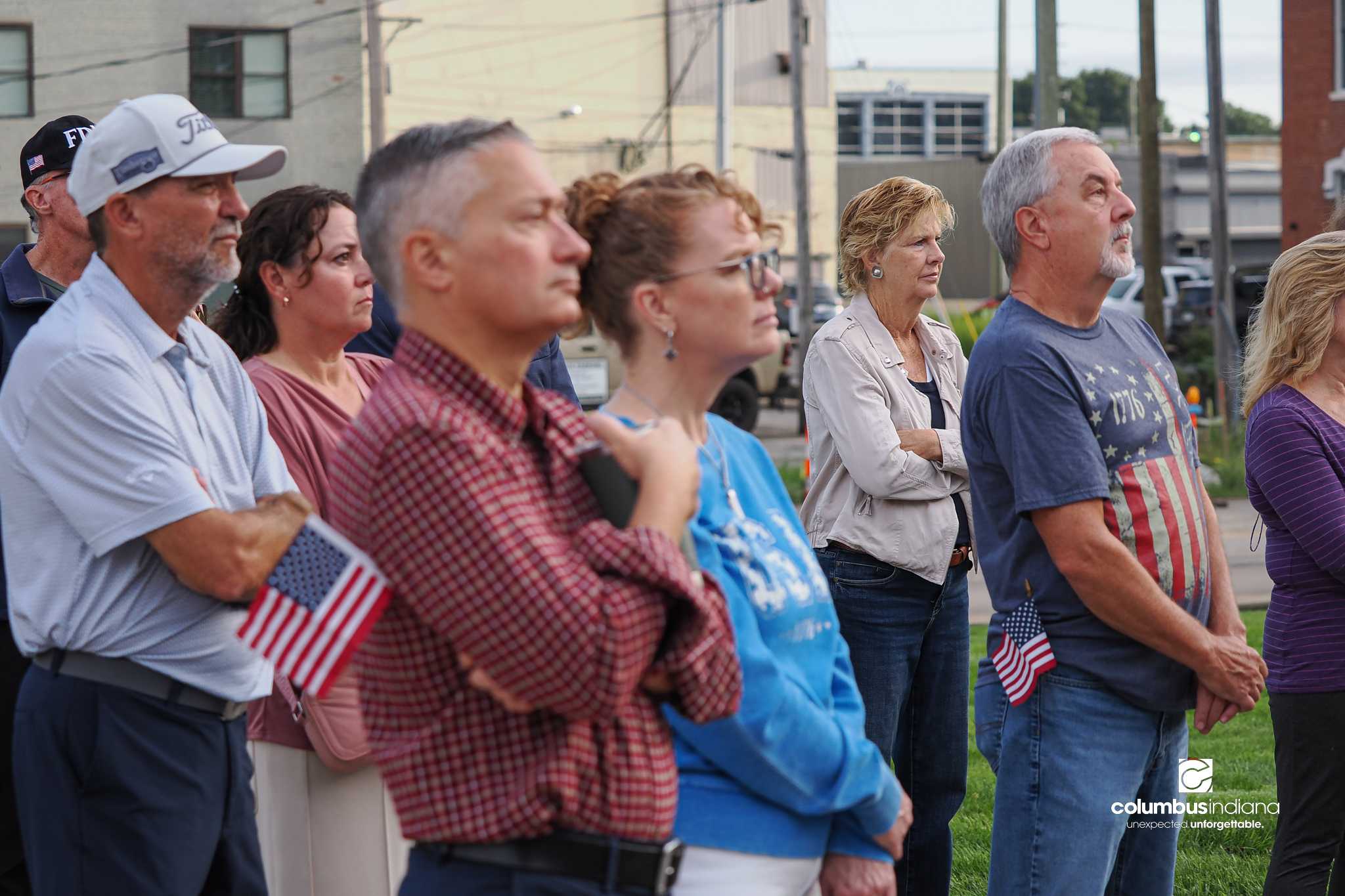 Columbus Mayor Mary Ferdon watches the ceremony to commemorate the 25th anniversary of Sept. 11, at Columbus City Hall in Columbus, Ind., Friday, Sept. 11, 2026.
