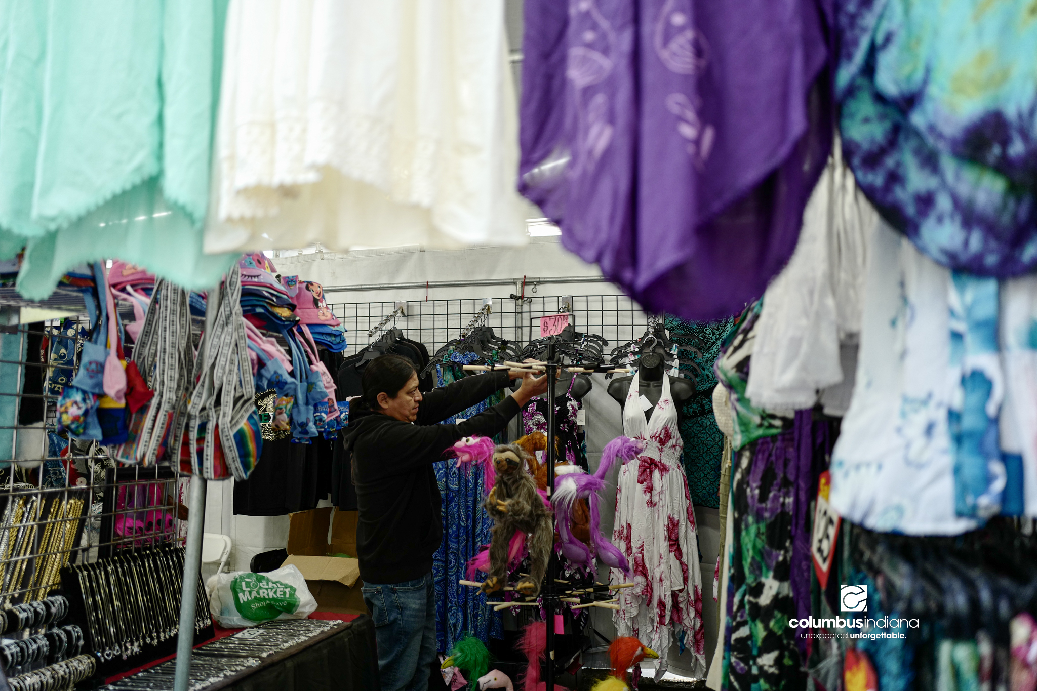 Various images of the sights of Ethnic Expo in Columbus, Indiana. The photos show food, people of different ethnicities and performances as well tents and other spaces vendors are using.